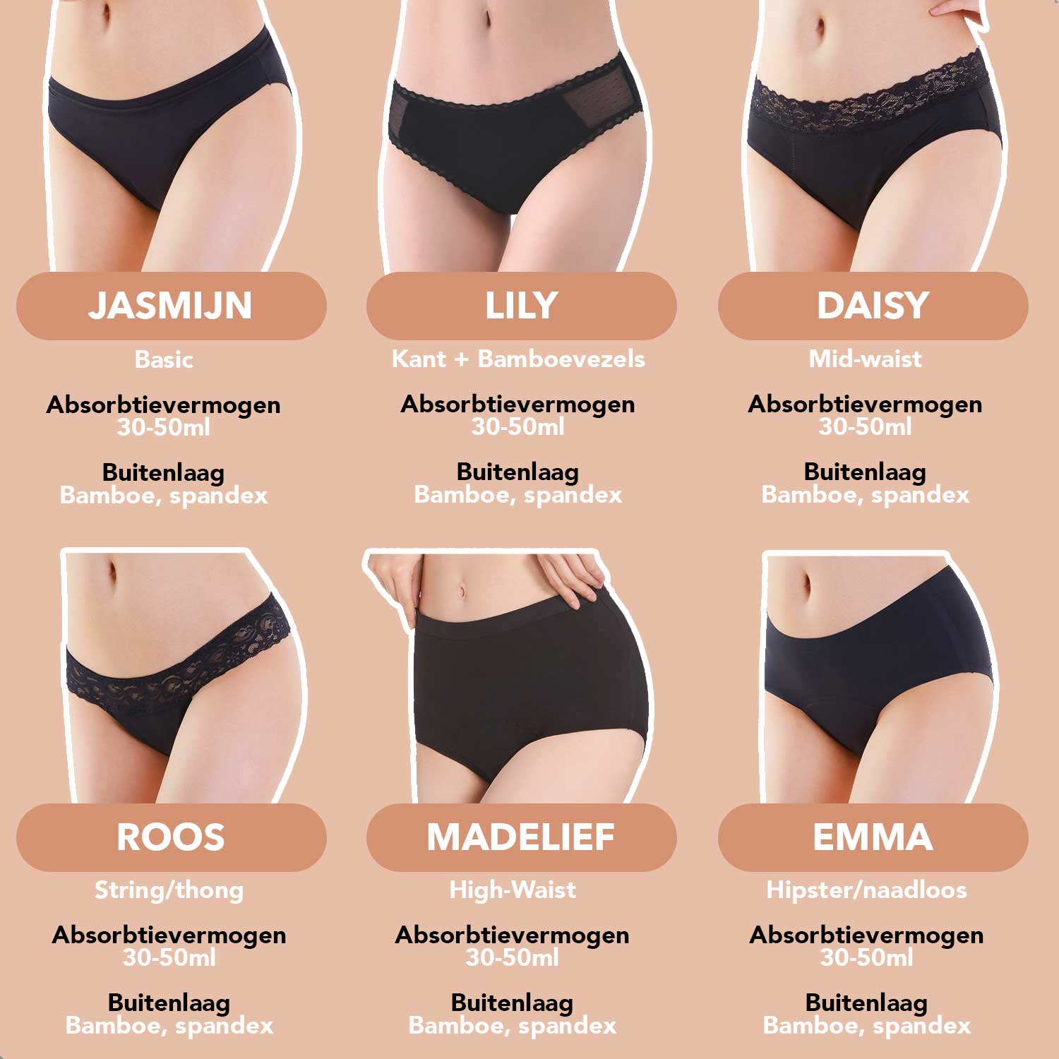 Menstruatie ondergoed verschillende stylen